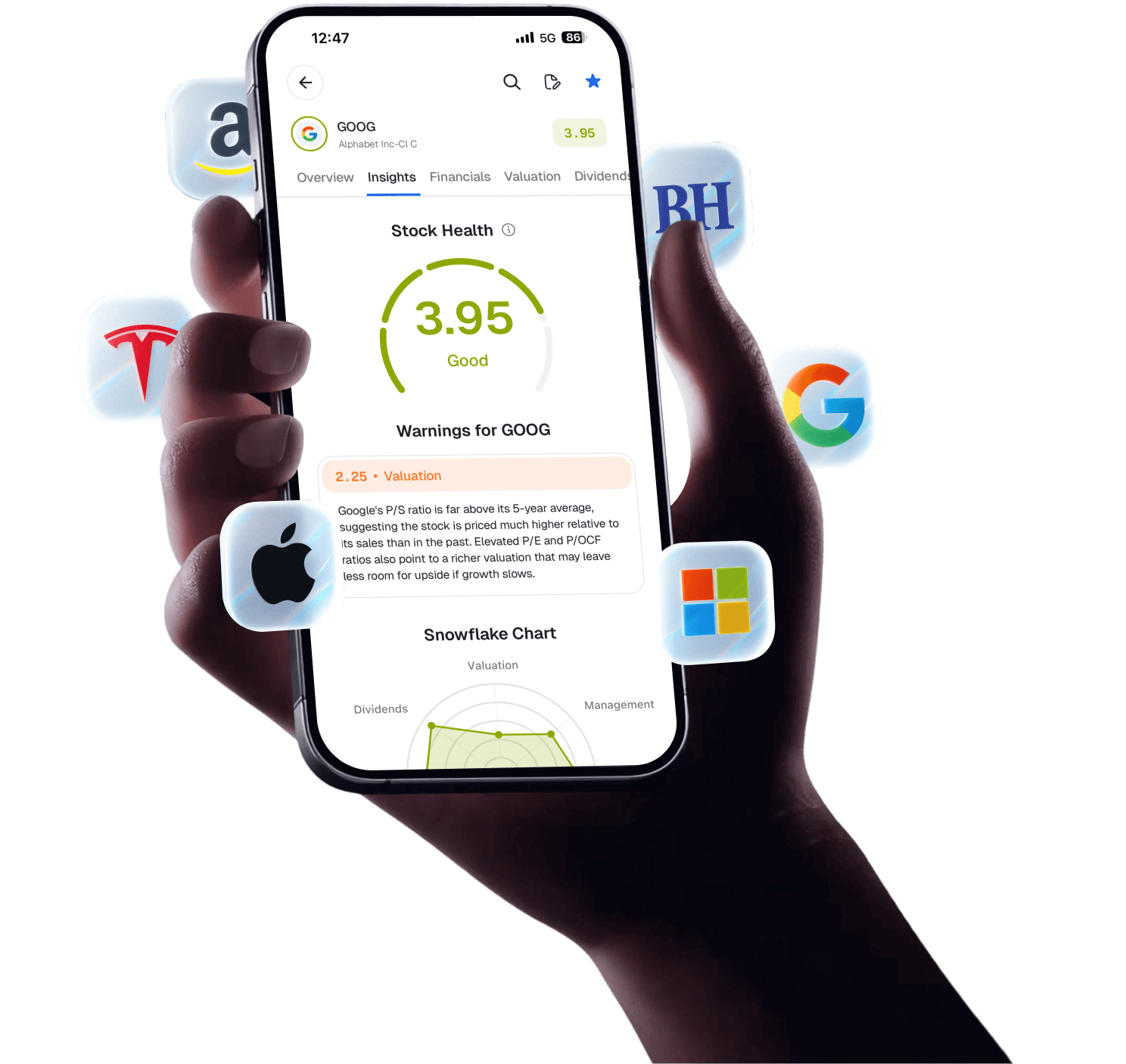 Stock Unlock mobile app showing ETF analysis