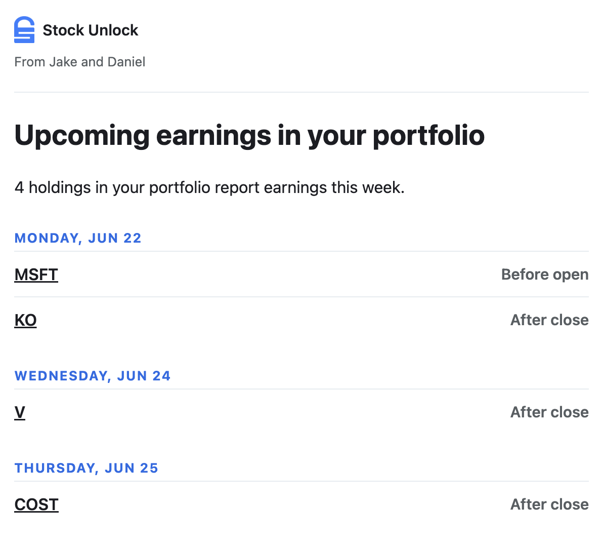 Upcoming Earnings notification