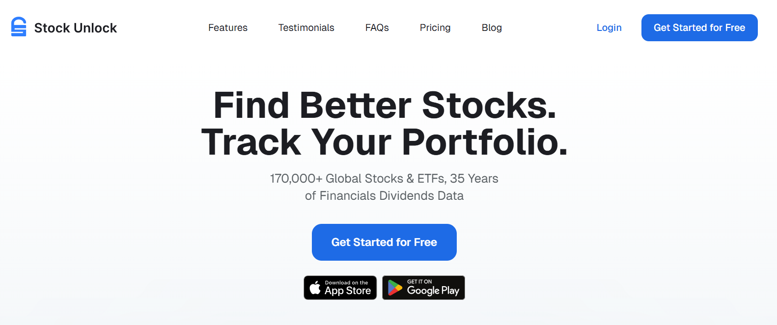 Stock Unlock investment analysis platform homepage
