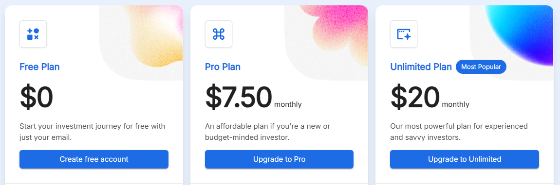 Stock Unlock pricing plans