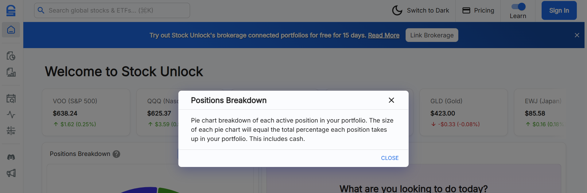 Stock Unlock Learn Mode showing contextual explanations